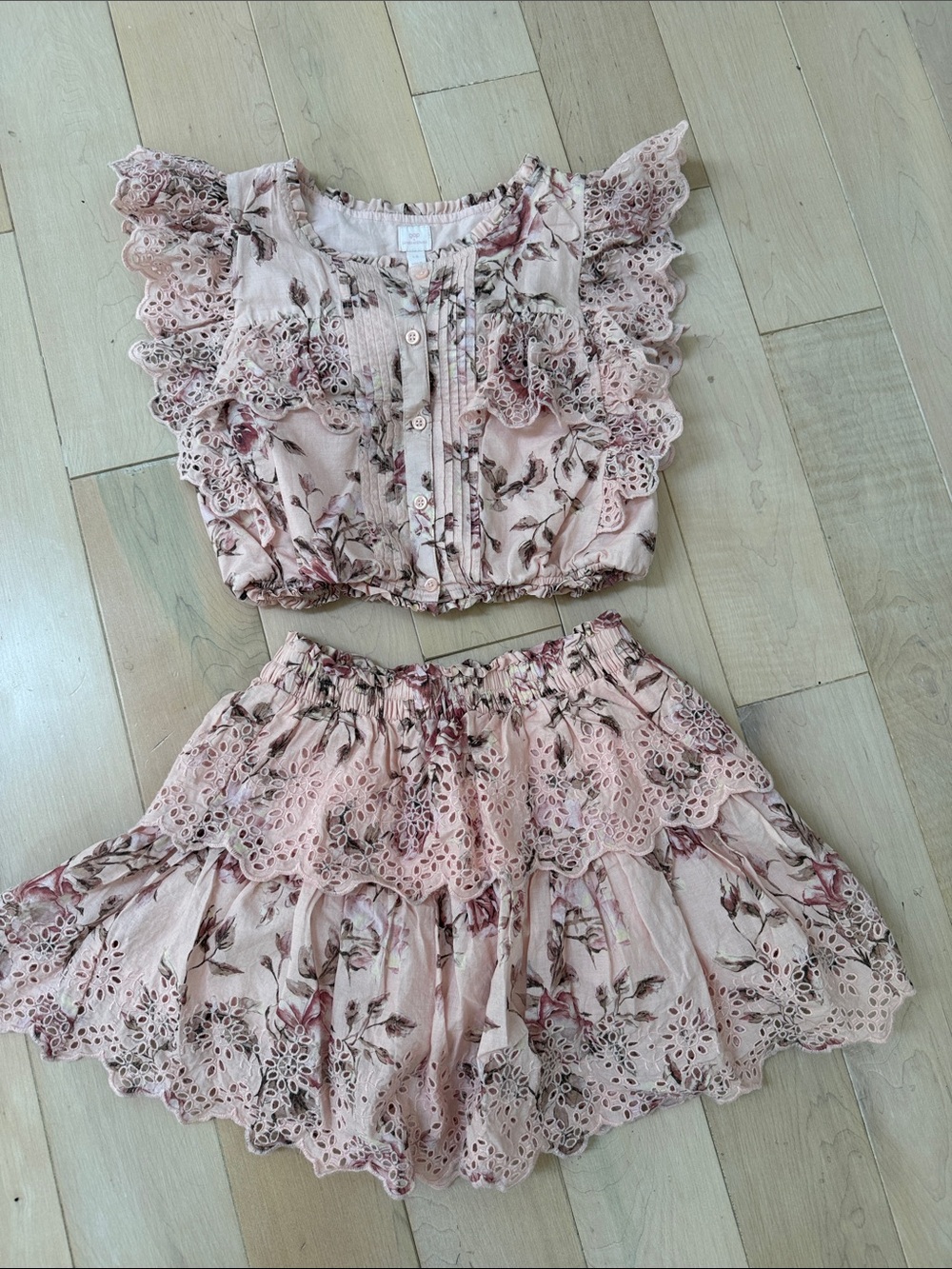 Loveshackfancy x GAP Pink Floral Smocked Waist Skirt top Set